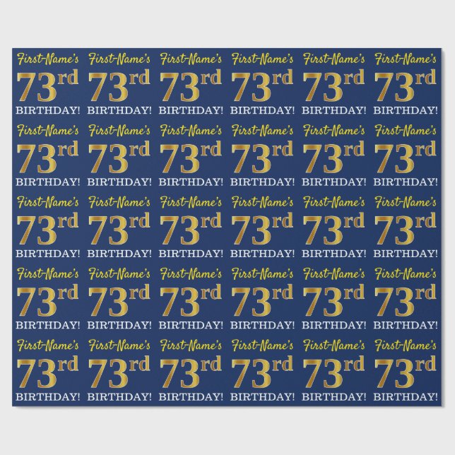 Blått, Imitation Guld titta "73:e BIRTHDAY" Presentpapper (Platt)