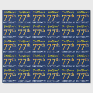 Blått, Imitation Guld titta "77:e BIRTHDAY" Presentpapper