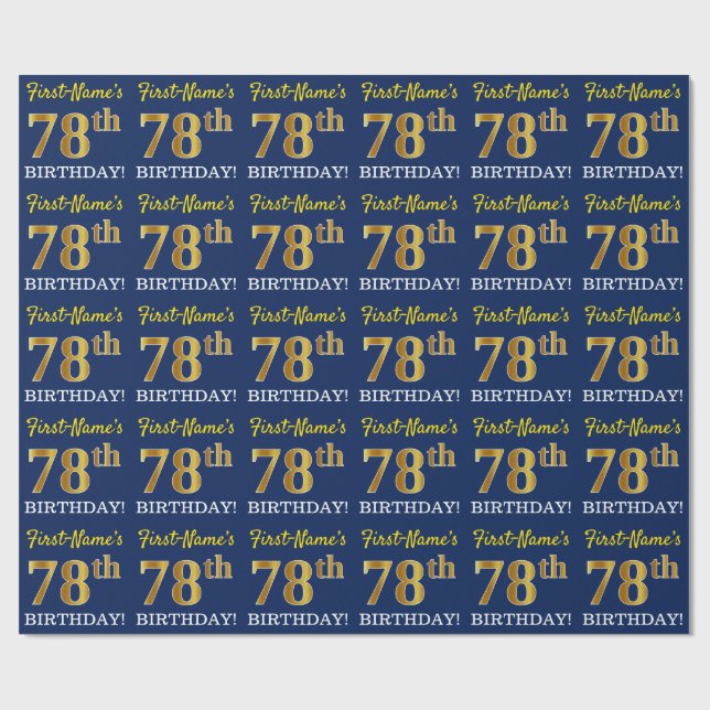 Blått, Imitation Guld titta "78:e BIRTHDAY" Presentpapper (Platt)