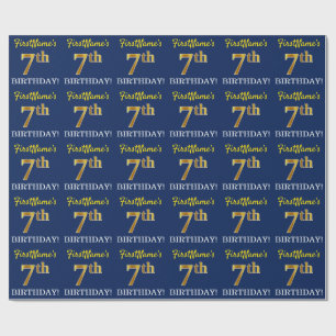 Blått, Imitation Guld titta "7:e BIRTHDAY" Presentpapper
