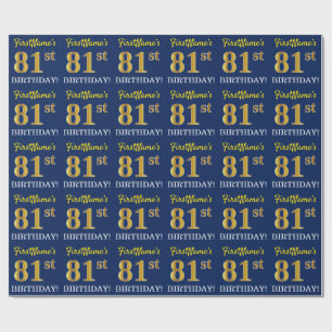 Blått, Imitation Guld titta "81:a BIRTHDAY" Presentpapper