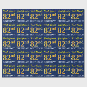 Blått, Imitation Guld titta "82:a BIRTHDAY" Presentpapper