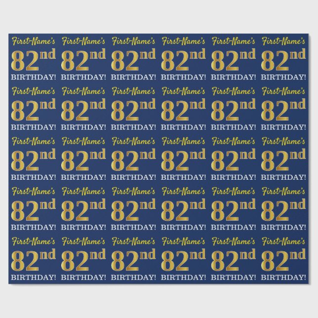 Blått, Imitation Guld titta "82:a BIRTHDAY" Presentpapper (Platt)