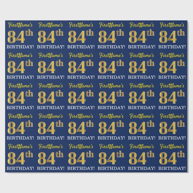 Blått, Imitation Guld titta "84:e BIRTHDAY" Presentpapper (Platt)