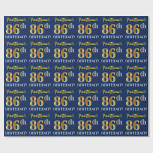 Blått, Imitation Guld titta "86:e BIRTHDAY" Presentpapper