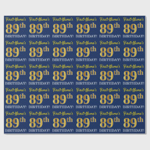 Blått, Imitation Guld titta "89:e BIRTHDAY" Presentpapper
