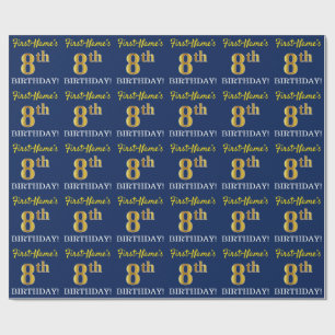 Blått, Imitation Guld titta "8th BIRTHDAY" Presentpapper