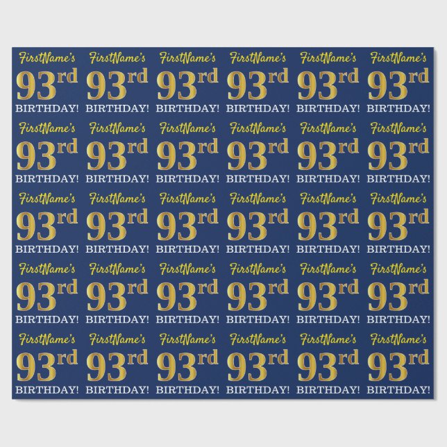 Blått, Imitation Guld titta "93:e BIRTHDAY" Presentpapper (Platt)