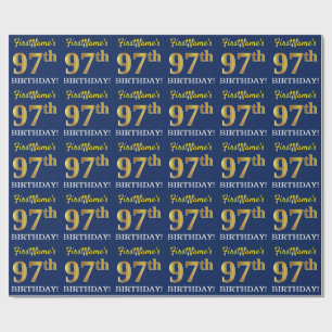 Blått, Imitation Guld titta "97:e BIRTHDAY" Presentpapper