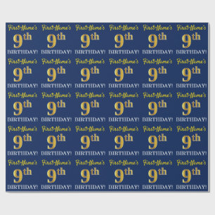 Blått, Imitation Guld titta "9:e BIRTHDAY" Presentpapper