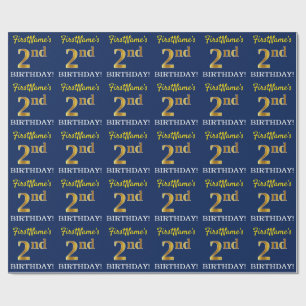 Blått, Imitation Guld titta "andra BIRTHDAY" Presentpapper