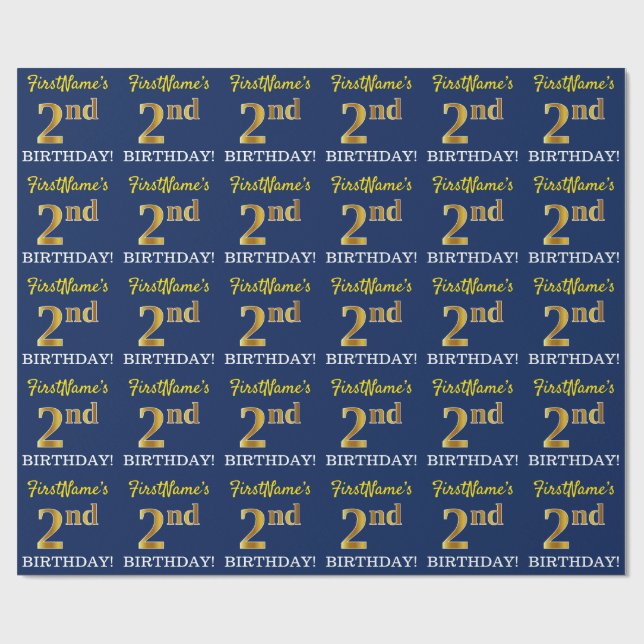 Blått, Imitation Guld titta "andra BIRTHDAY" Presentpapper (Platt)