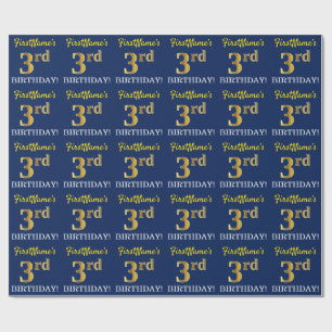 Blått, Imitation Guld titta "tredje BIRTHDAY" Presentpapper