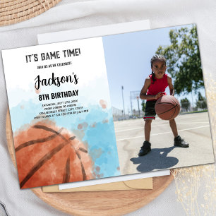 Blått inbjudande till Basketboll på födelsedagen Inbjudningar