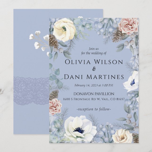 Blått inbjudande till  Blommigt, Natur-bröllop Inbjudningar (Fram/baksida)