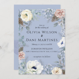 Blått inbjudande till Blommigt, Natur-bröllop Inbjudningar