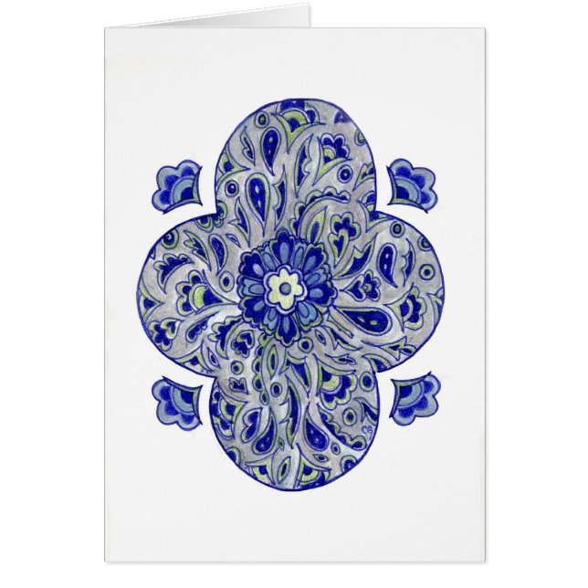 Blått Indien Paisley Hälsningskort (Framsidan)