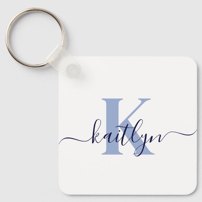 Blått Initialt Namn Monogram Nyckelring (Framsida)