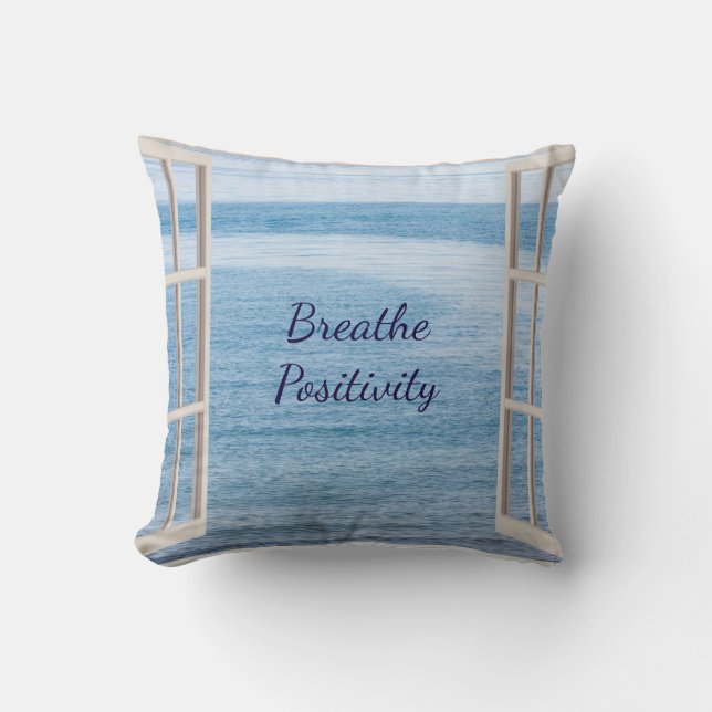 Blått inspirerande Breathe Positivity Kudde (Framsida)