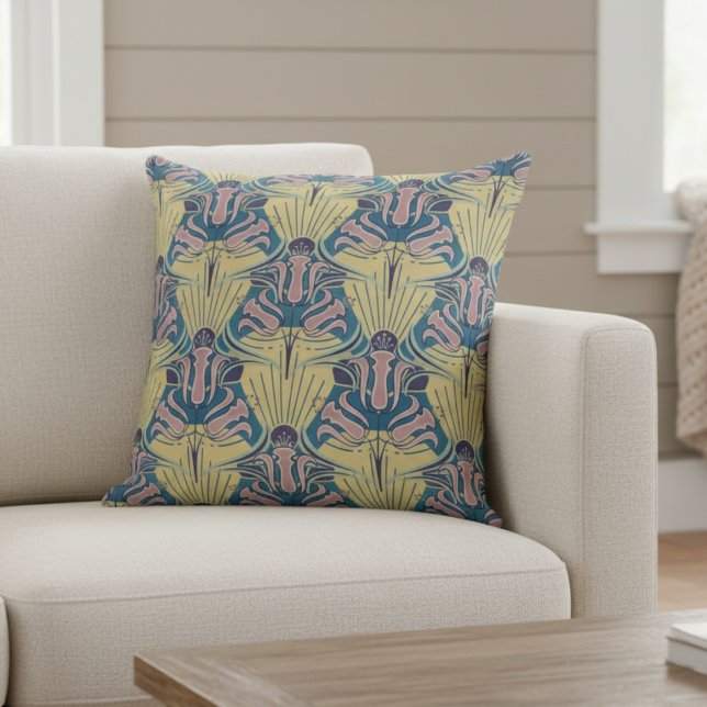 Blått inspirerat av Art nouveau Modern Blommönster Kudde (Skapare uppladdad)