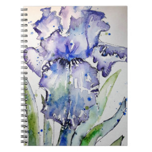 Blått Iris Art-blommigt, vattenfärgsblommiga kon Anteckningsbok