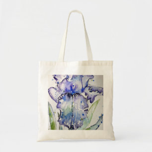 Blått Iris Art-blommigt, vattenfärgsblommiga kon Tygkasse