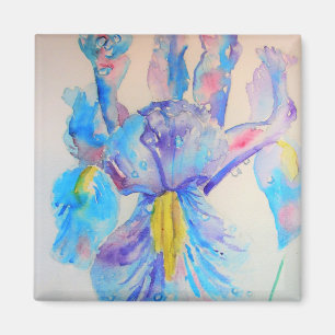 Blått Iris Art-blommigt Vattenfärgsdesign Magnet