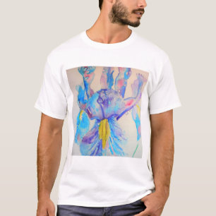 Blått Iris Art-blommigt Vattenfärgsdesign T Shirt