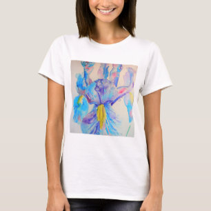 Blått Iris Art-blommigt Vattenfärgsdesign T Shirt