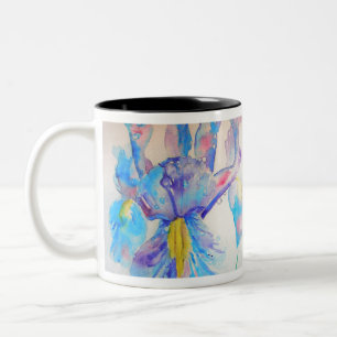 Blått Iris Art-blommigt Vattenfärgsdesign Två-Tonad Mugg