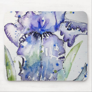 Blått Iris Art-blommigt - vattenfärgsfärgsfärgsfär Musmatta