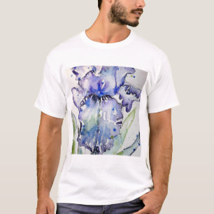 Blått Iris Art-blommigt - vattenfärgsfärgsfärgsfär T Shirt