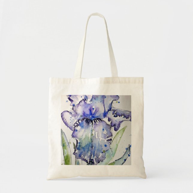 Blått Iris Art-blommigt - vattenfärgsfärgsfärgsfär Tygkasse (Framsidan)