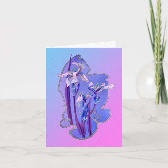Blått Iris Blommigt Art Note Card Tack Kort (Framsida)