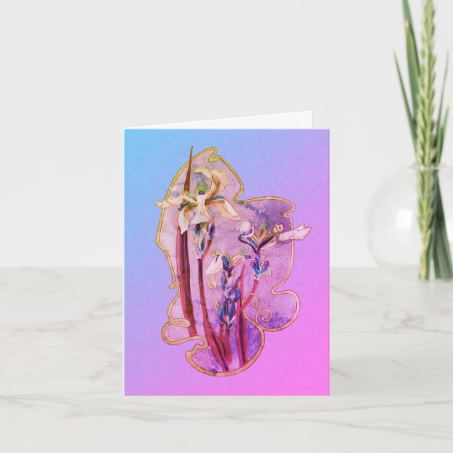 Blått Iris Blommigt Art Note Card Tack Kort (Framsida)