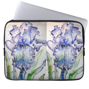 Blått Iris Watercolor blommigt Art Flower bärbar d Laptop Fodral
