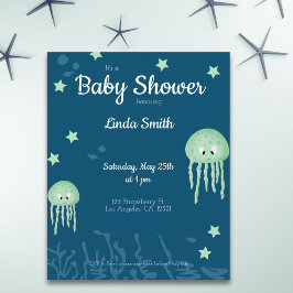 Blått jellyfish Baby Shower-budgetinbjudan