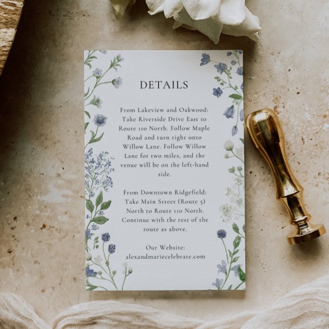 Blått jodrosinformationskort Bröllop, vattenfärg Tilläggskort (Skapare uppladdad)