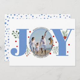 blått Joy med julfoto av bär Julkort