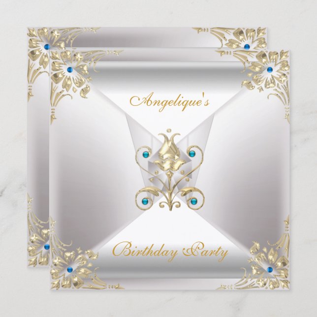 Blått judaldagg i elegant, Silver White Guld Inbjudningar (Fram/baksida)