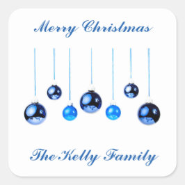 Blått Julfoto bollar-Dekoration med text Fyrkantigt Klistermärke
