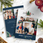 Blått julfoto Collage Helgdag Card Julkort<br><div class="desc">Det här snygga och unika muskler-helgdag i helgdag med marinblått God jul har handmålade muskler i leksak runt ett vackert träd med text och ett foto för att anpassa sig. Baksidan innehåller ytterligare text för att lägga till ett speciellt meddelande och två foton. (Ta enkelt bort QR-koden från baksidan genom...</div>