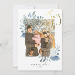 Blått julfotopapport med platt Helgdag, Blommigt Julkort