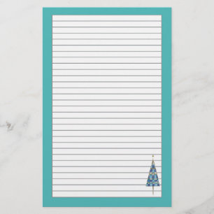Blått Julgran Helgdag Grått Lined Brevpapper