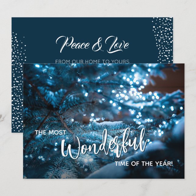 Blått Julgran-Helgdag kort (Fram/baksida)