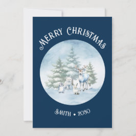 Blått julkort för trädjur, platt Helgdag