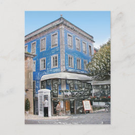 Blått kafé på hörnet vykort