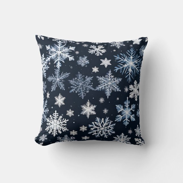 Blått Kall i snöflingor Winter Design Cute Kudde (Framsida)