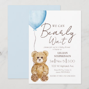 Blått kan vi knappt vänta Pojke Baby Shower Inbjudningar
