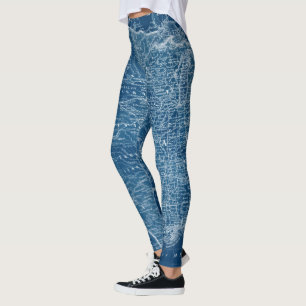 Blått Karta Leggings